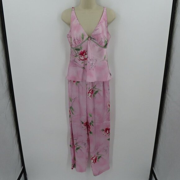 Gilligan & OMalley Women Small Pink Rose Flower V Neck Tank Top Pants Pajama Set - Picture 12 of 13